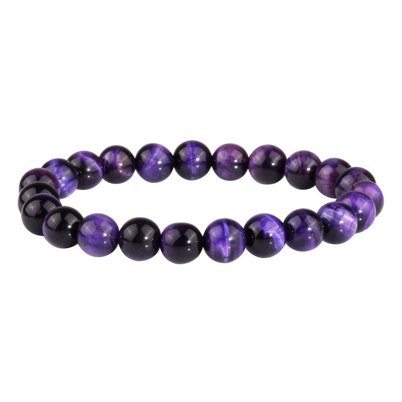 MILAKOO 8mm Natural Stone Bracelet Yoga Semi-Precious Beads Tiger Eye Bracelet Purple Color - Image 1